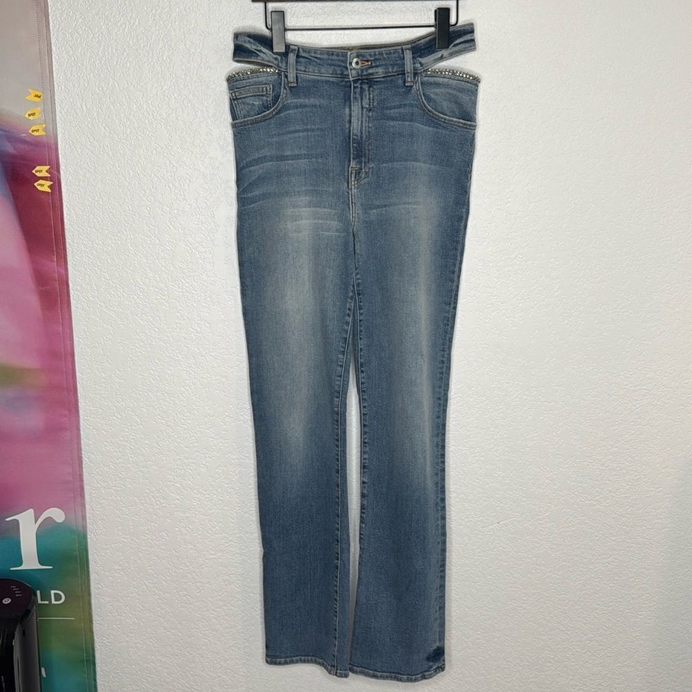 NWT Jonathan SIMKHAI Amelia Straight Leg Denim Jeans Size 31 Embellished - Picture 2 of 15